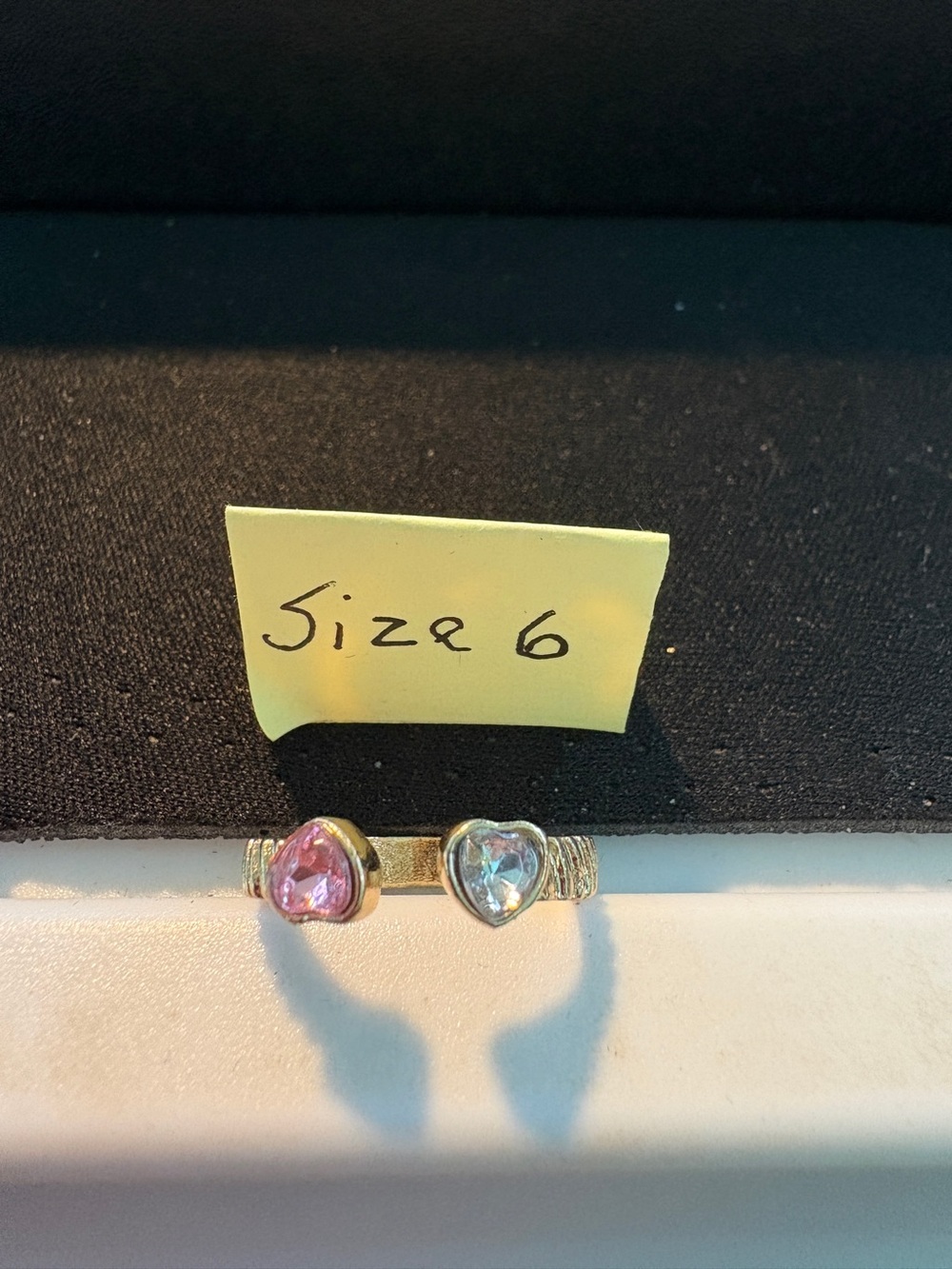 Heart Double Stone Ring - Pink & Blue - Size 6